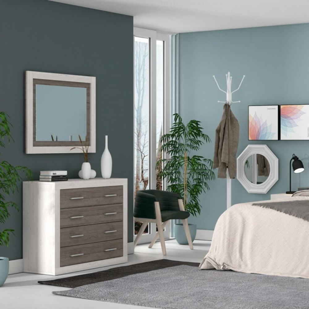 Cómoda Lara 4 Cajones Andersen Pino-Gris 01-C (81,5x98x39,6 cm)