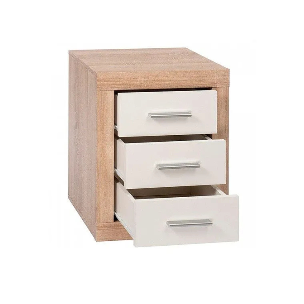 Mesita De Noche Lara 3 Cajones Cambria-Blanco 01-C (60x50x34,6 cm)