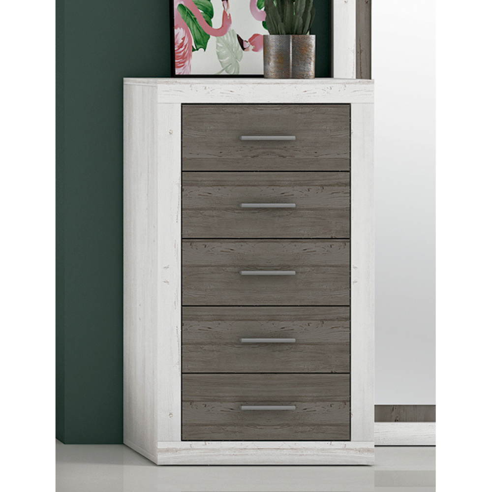 Sinfonier Lara 5 Cajones Andersen Pino-Gris 02-C (106,5x60x39,6 cm)