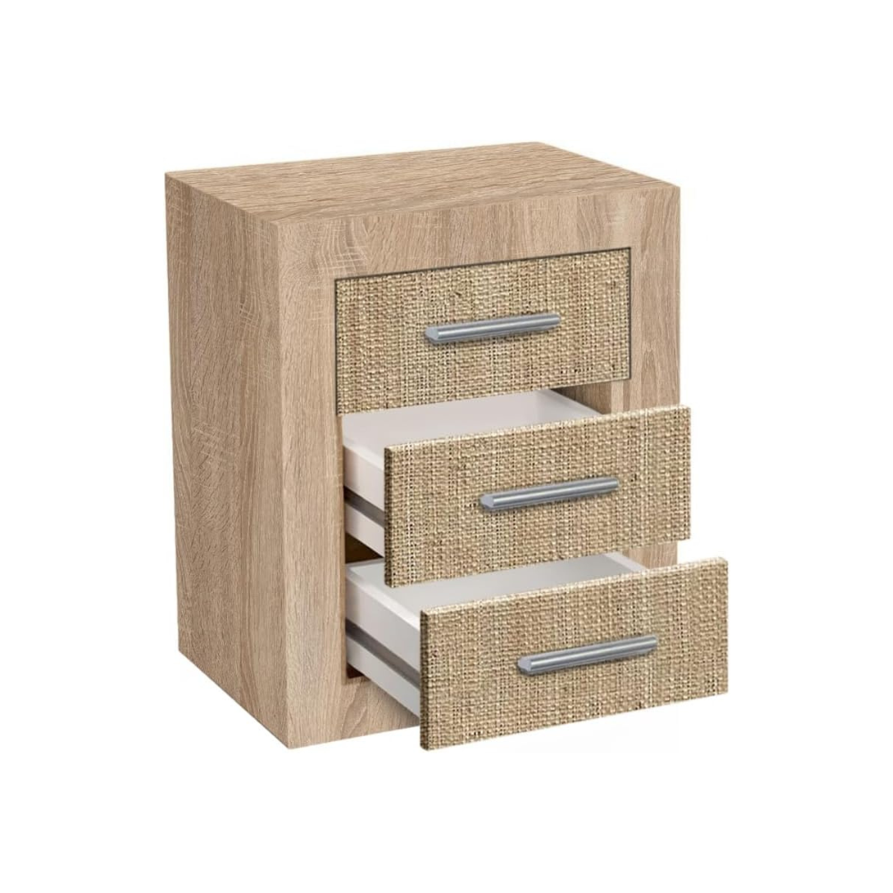 Mesita De Noche Lara 3 Cajones Puccini-Textil 01-C (60x50x34,6 cm)