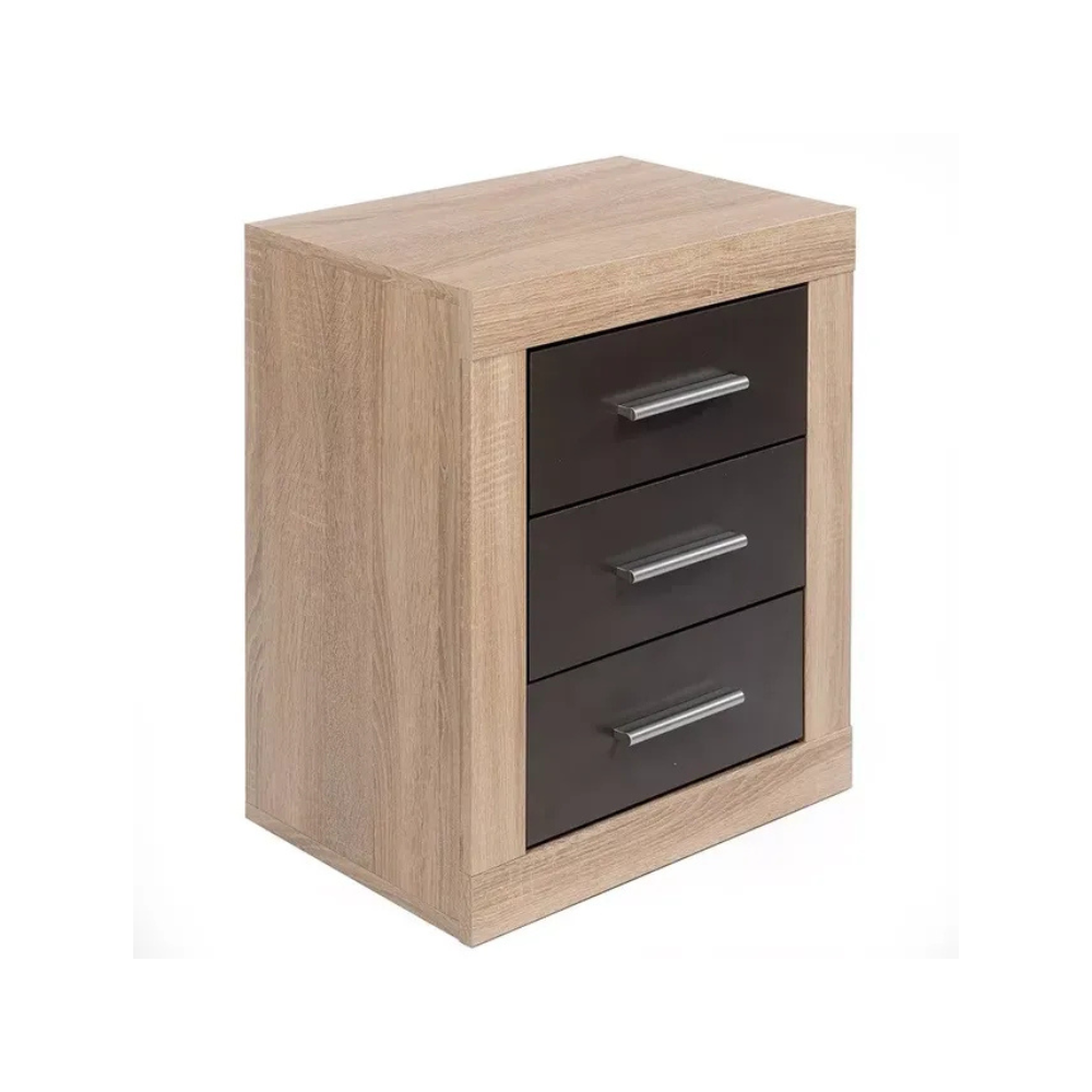Mesita De Noche Lara 3 Cajones Cambria-Grafito 01-C (60x50x34,6 cm)