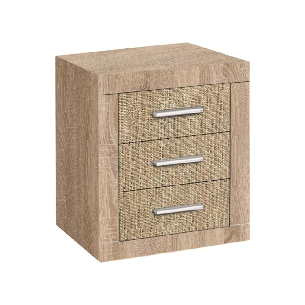 Mesita De Noche Lara 3 Cajones Puccini-Textil 01-C (60x50x34,6 cm)