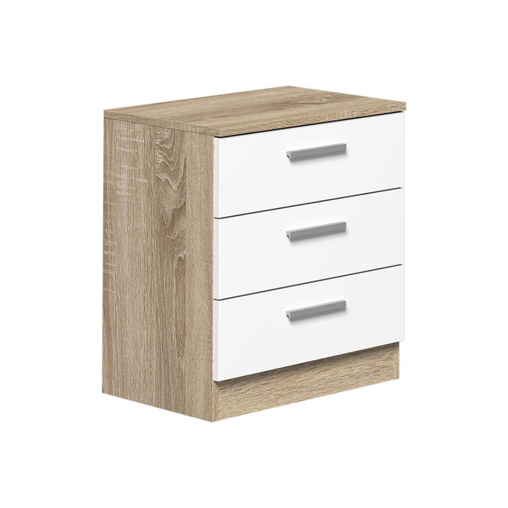 Mesita De Noche Monika 3 Cajones Cambria-Blanco 01-C (55x50x35 cm)