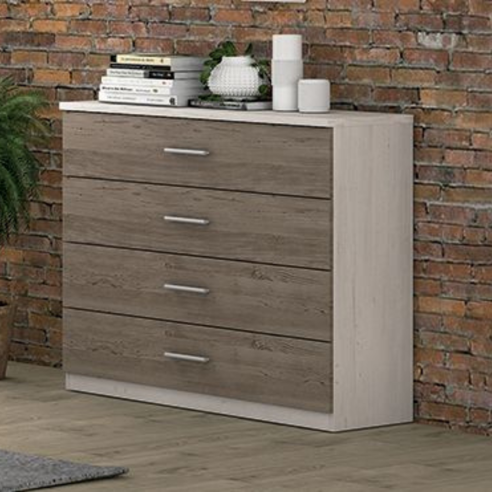 Cómoda Monika 4 Cajones Andersen Pino-Gris 02C (84x100x40 cm)