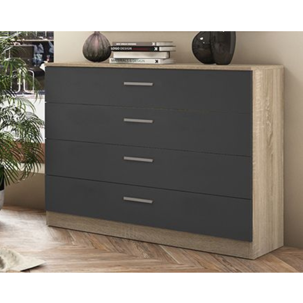 Comoda Monika 4 Cajones Cambria-Grafito 04B (84x100x40 cm)