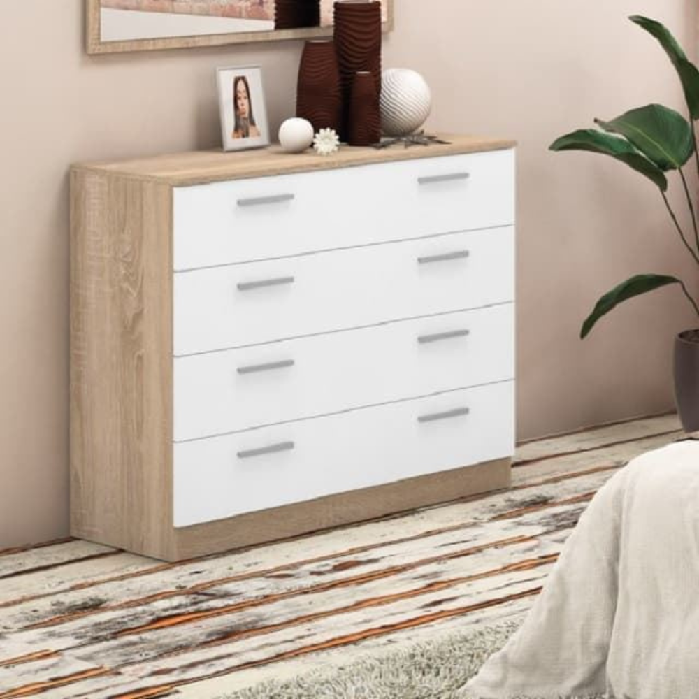 Cómoda Monika 4 Cajones Cambria-Blanco 02B (84x100x40 cm)