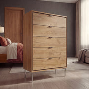 Cómoda Sforza 5 cajones roble natural(75x39,5x120 cm)