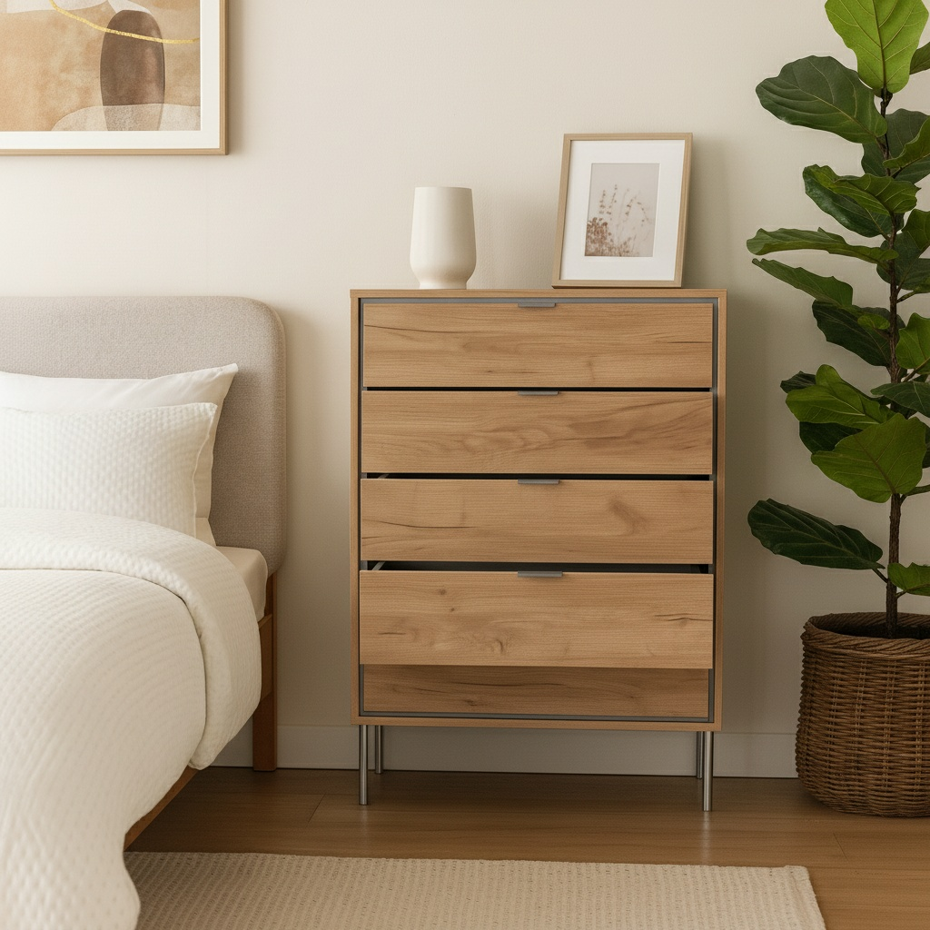 Cómoda Sforza 5 cajones roble natural(75x39,5x120 cm)
