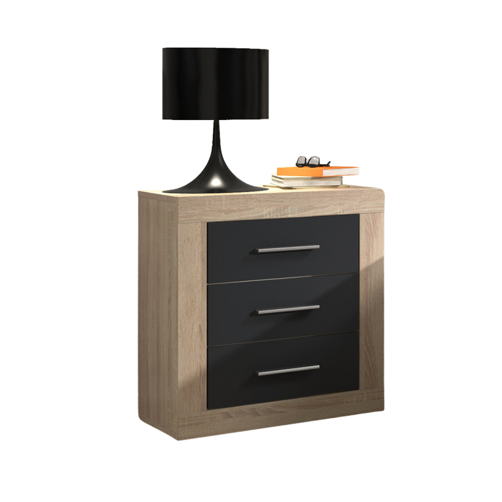 Mesita De Noche Lara 3 Cajones Cambria-Grafito 01-C (60x50x34,6 cm)