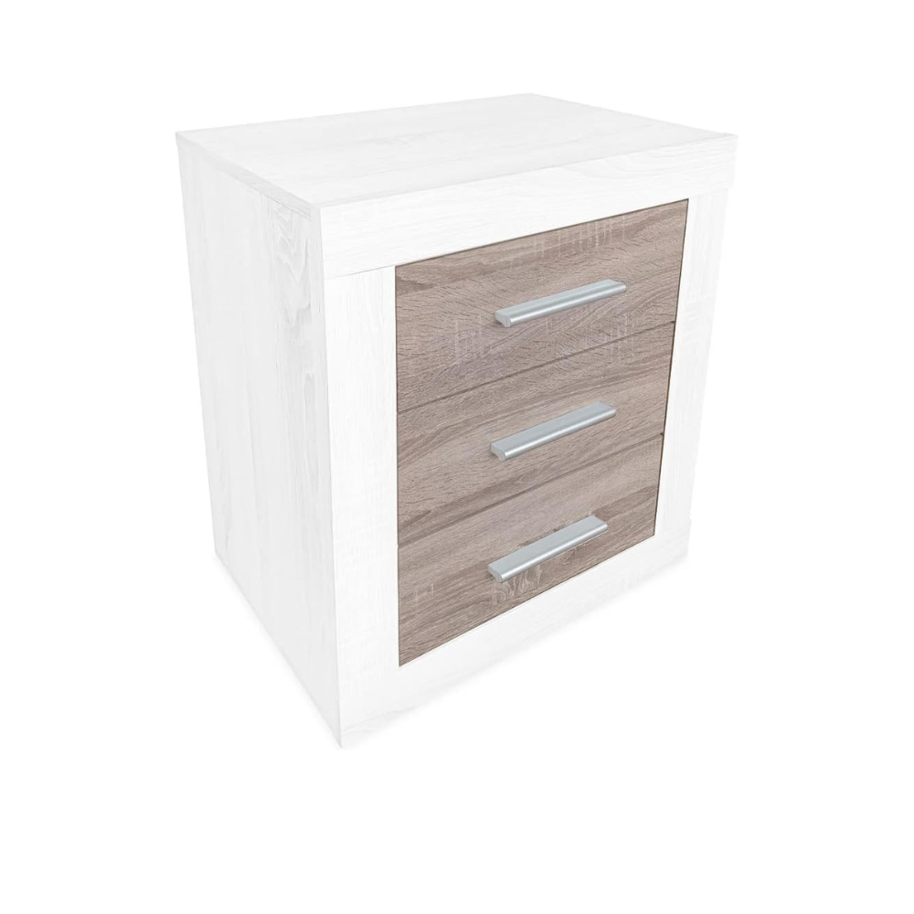 Mesita De Noche Lara 3 Cajones Andersen Pino-Gris 01-C (60x50x34,6 cm)