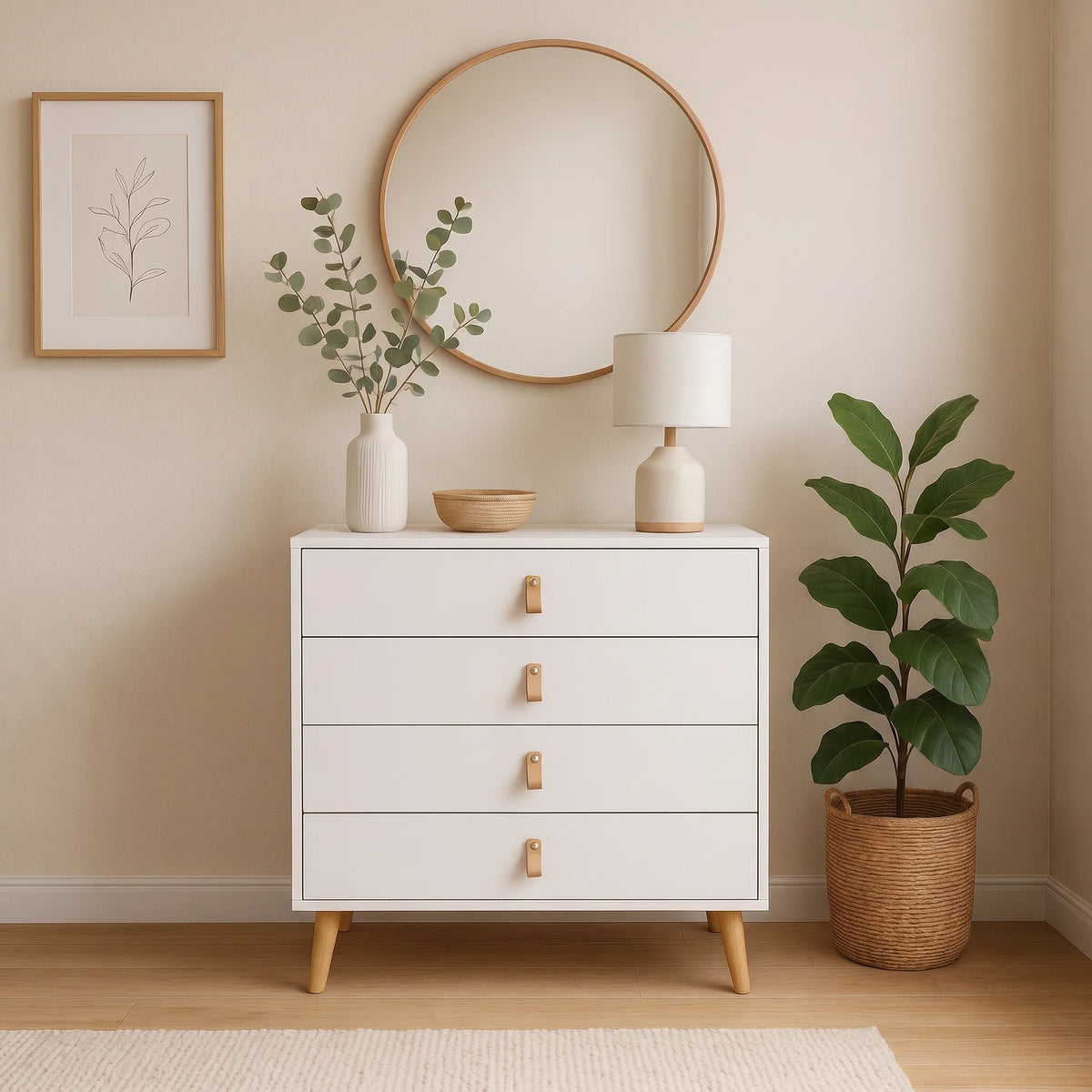 Cómoda Anzio blanca 4 cajones(80x39,5x94 cm)