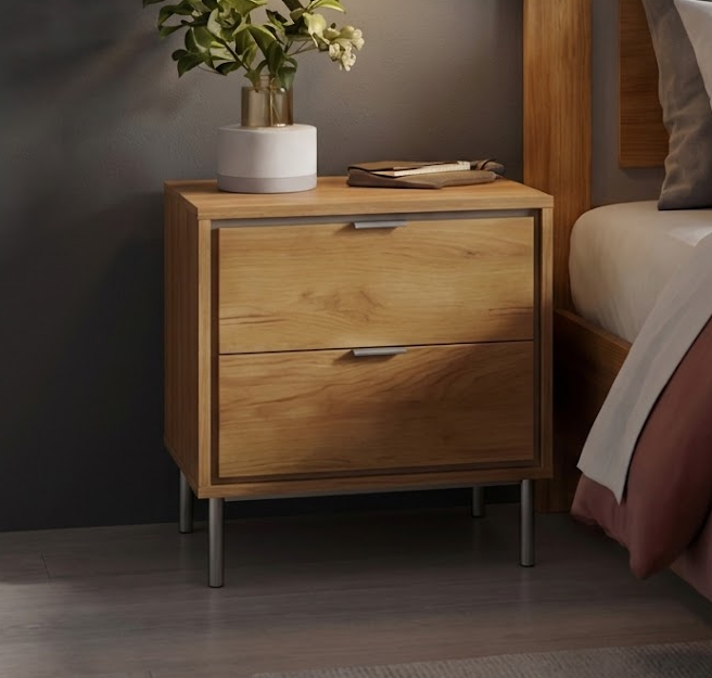 Mesita de noche Sforza roble natural 2 cajones(53x39,5x56 cm)