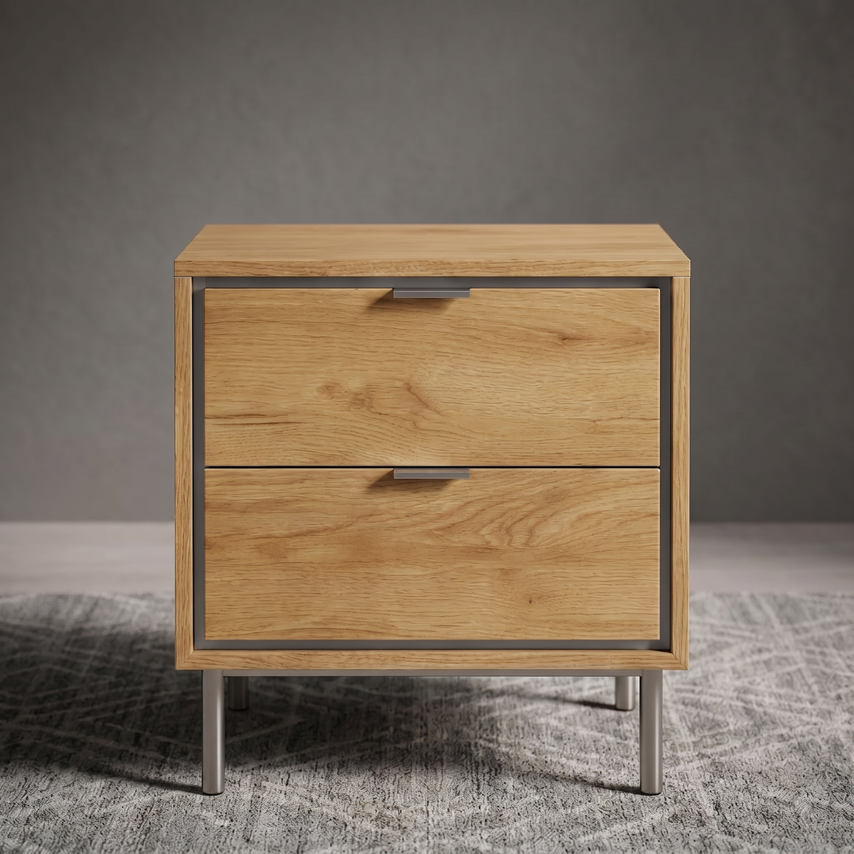 Mesita de noche Sforza roble natural 2 cajones(53x39,5x56 cm)