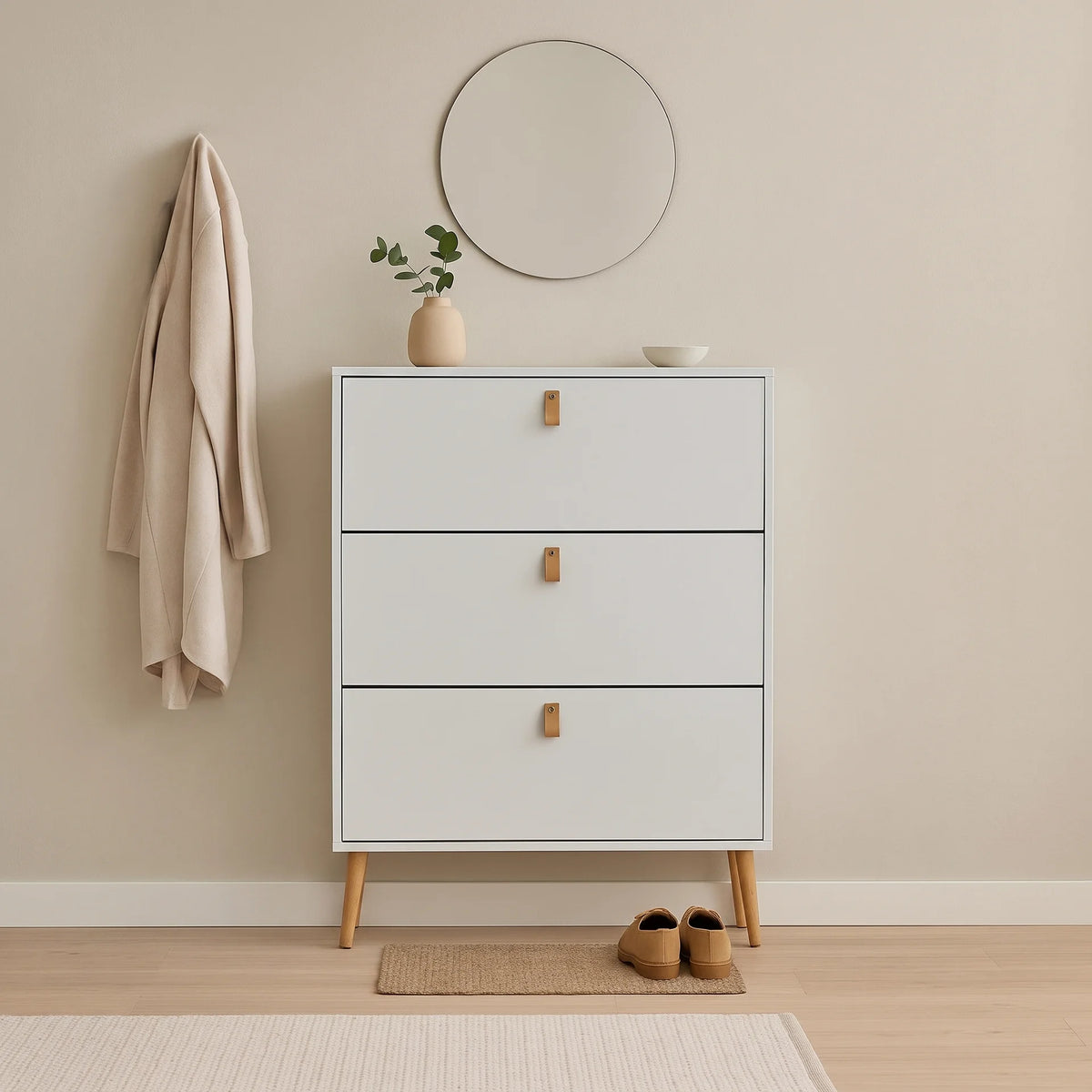 Zapatero Anzio blanco 3 puertas abatibles(80x23,5x128,5 cm)